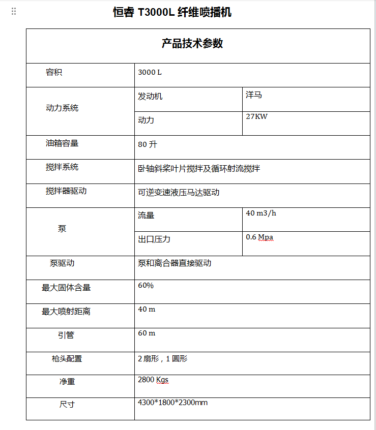 恒睿出口型纖維噴播機參數(shù)