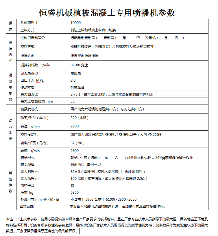 恒睿植被混凝土專用噴播機(jī)參數(shù)