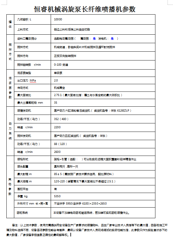 恒睿長(zhǎng)纖維渦旋泵客土噴播機(jī)參數(shù)